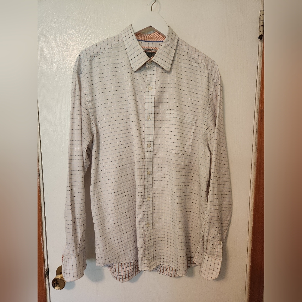 White, Blue, and Orange XL Johnston and Murphy Dress Shirt with Matching Cuffs